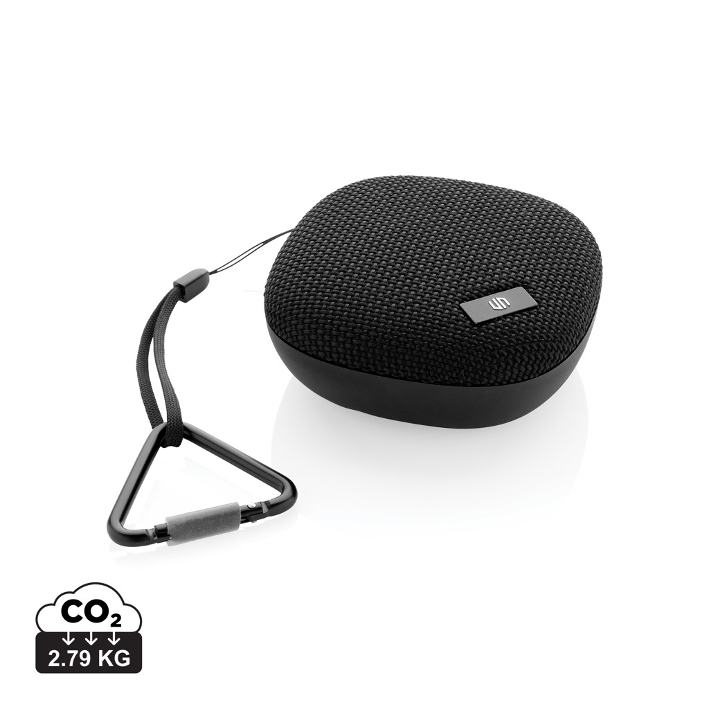 Enceinte portable noire avec mousqueton et sangle