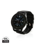 Montre connectée noire avec écran circulaire allumé