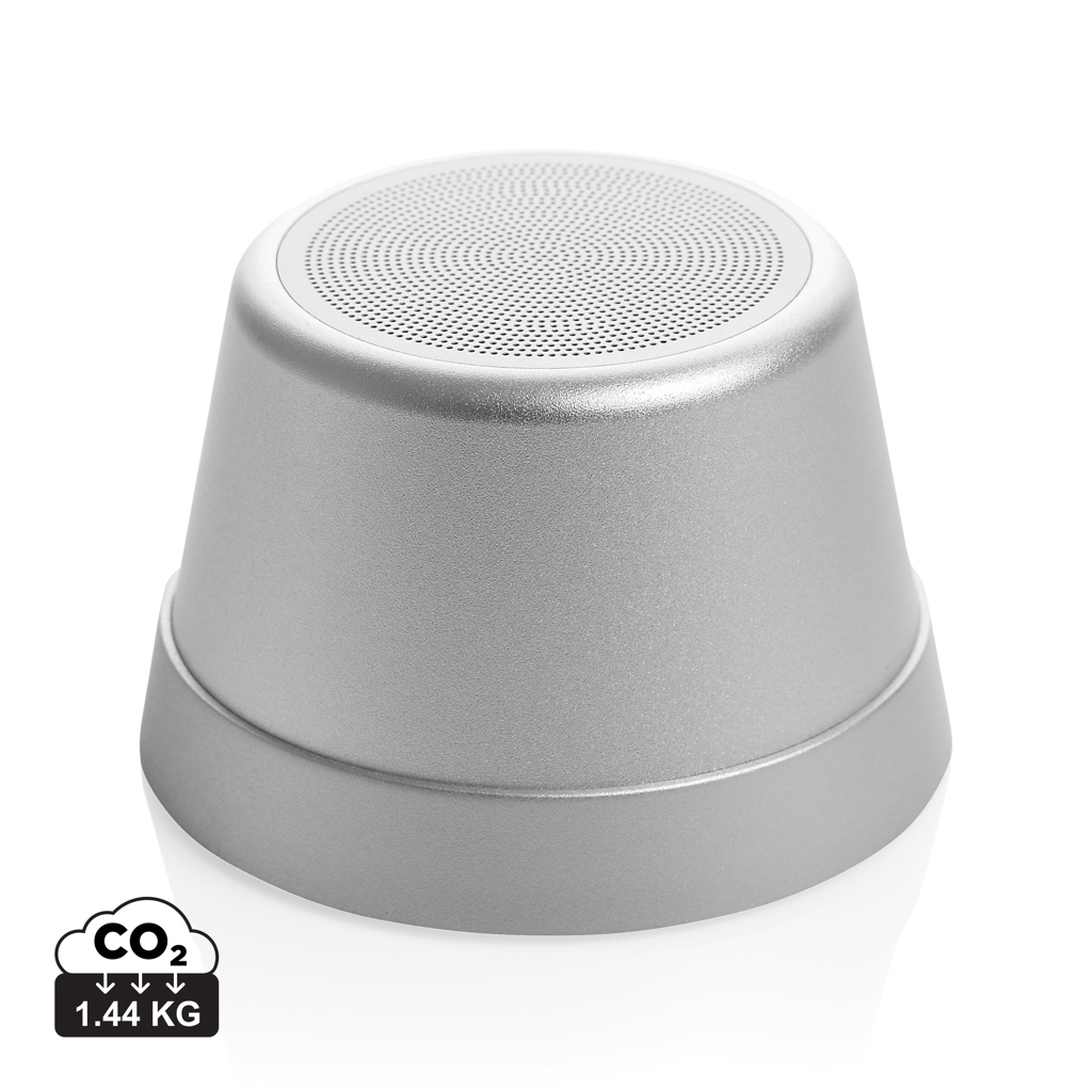 Enceinte portable argentée au design minimaliste