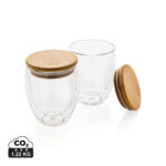 Tasses en verre double paroi avec couvercles bambou
