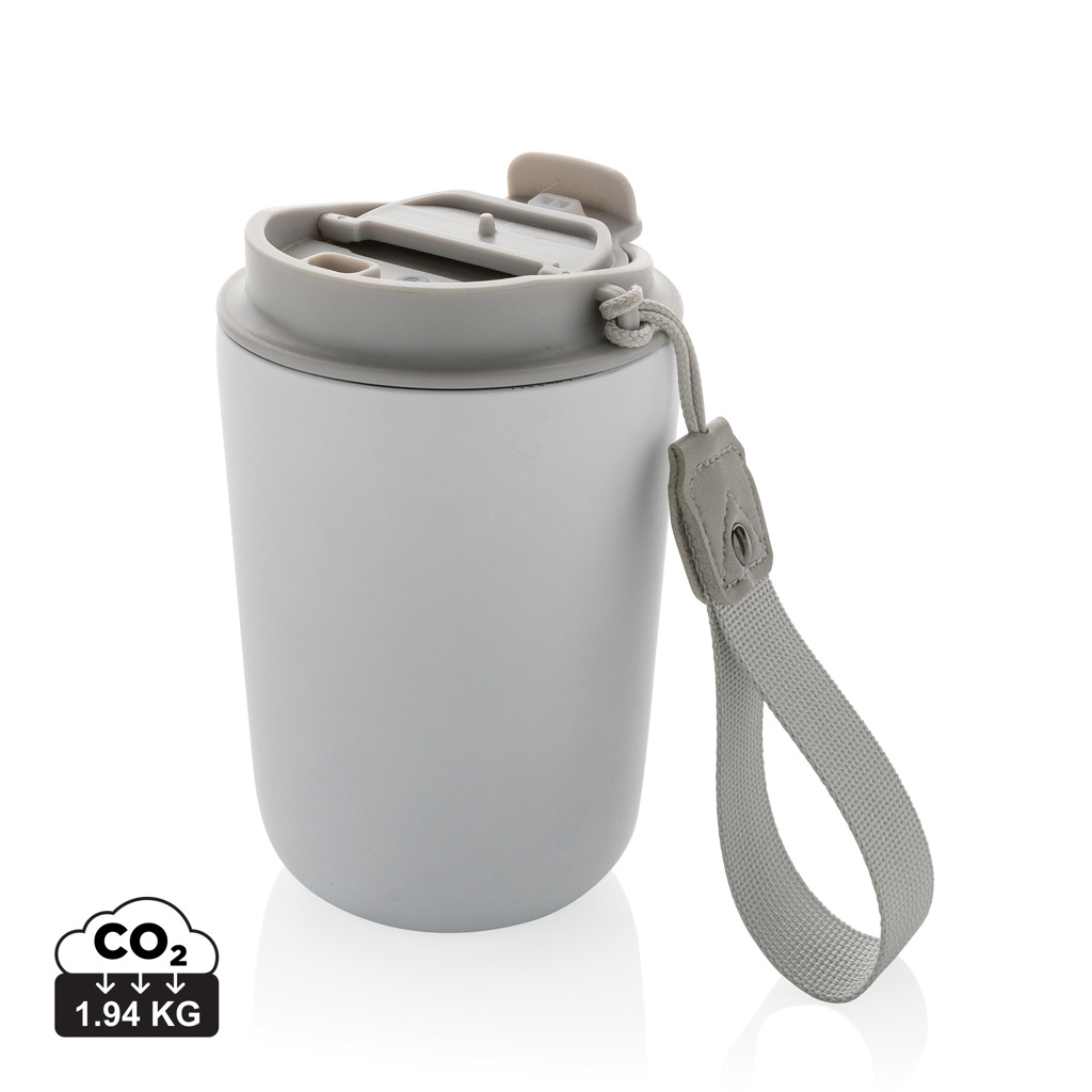 Mug isotherme blanc réutilisable avec dragonne