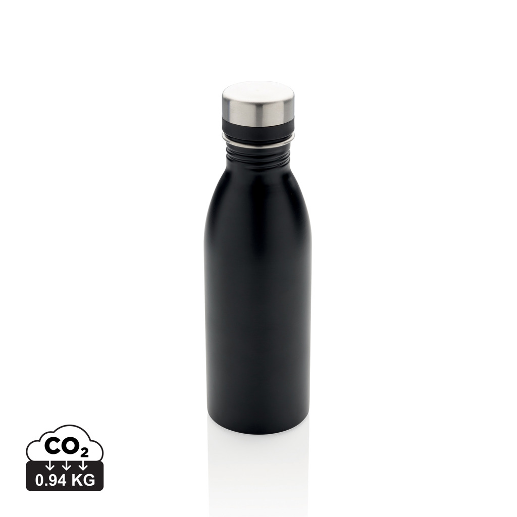 Gourde noire en acier inoxydable avec bouchon argenté