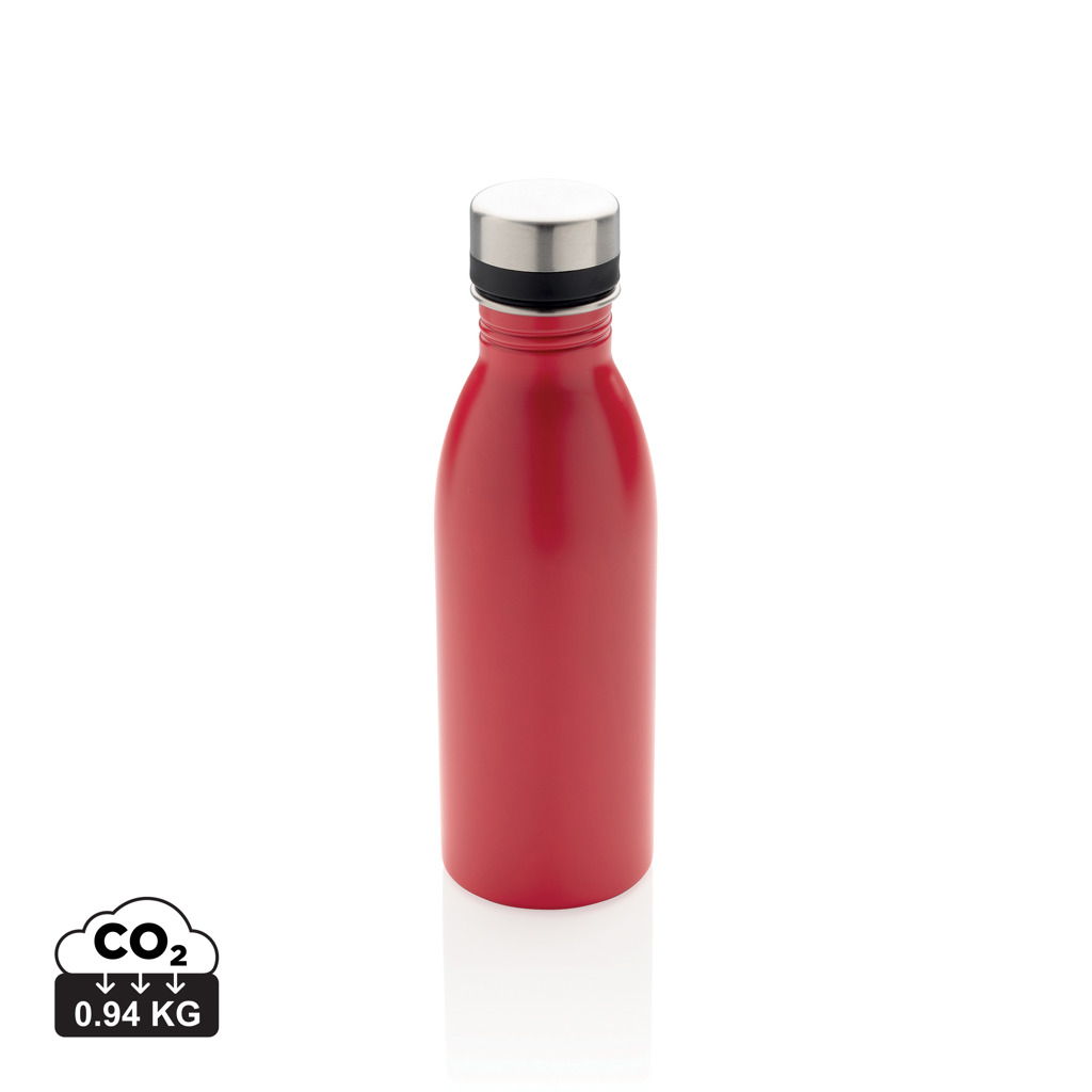 Gourde rouge en acier inoxydable avec bouchon argenté