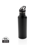 Gourde réutilisable noire en métal avec bouchon