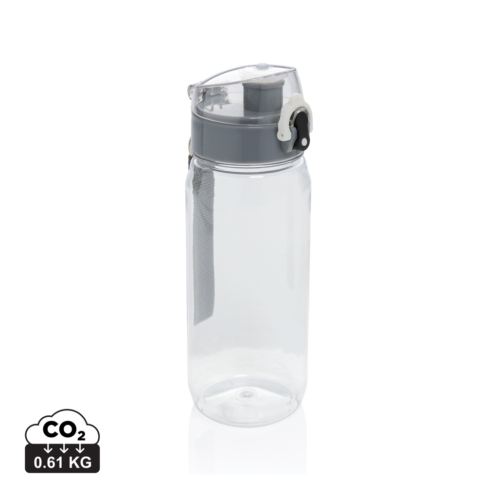 Gourde transparente avec bouchon gris et sangle