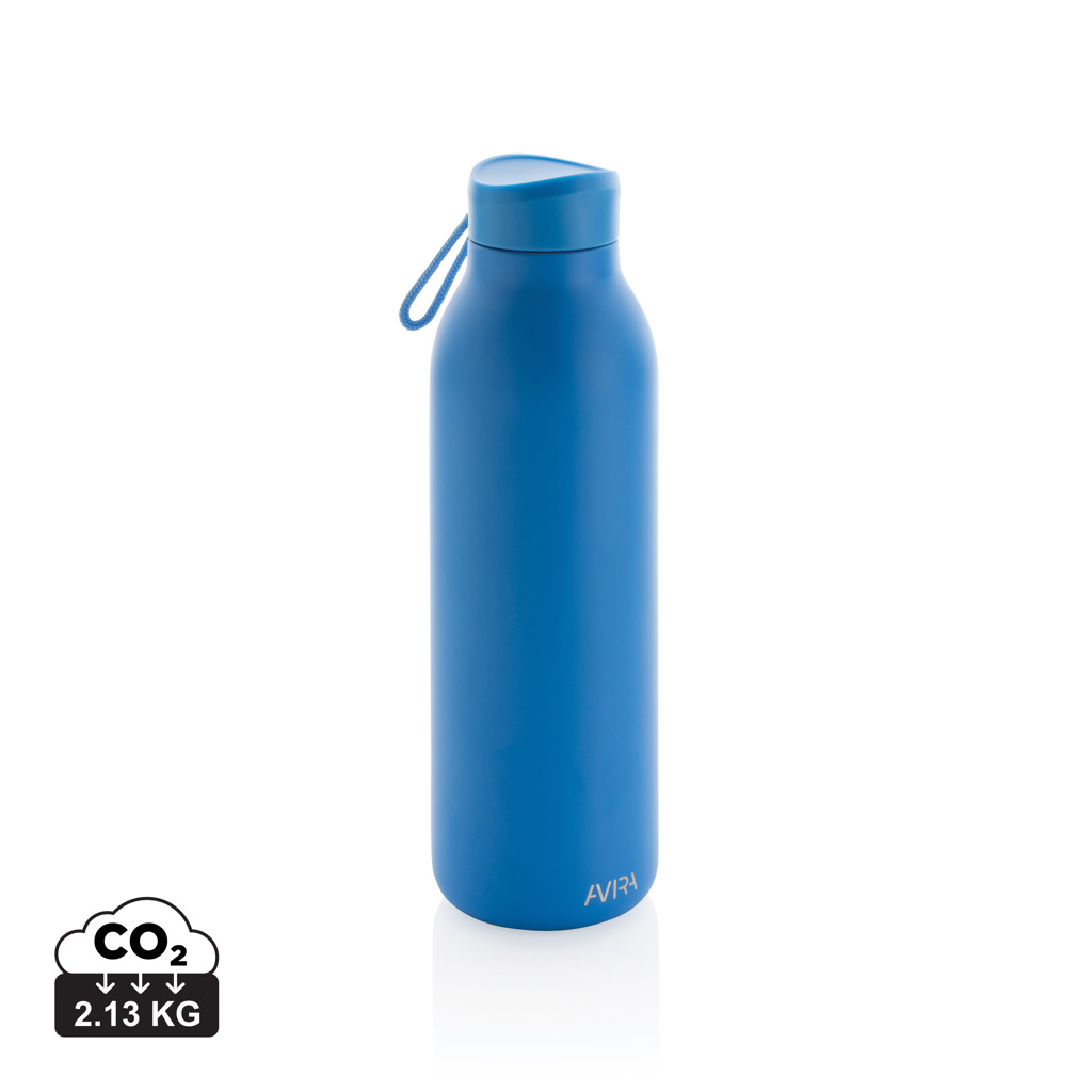 Gourde réutilisable bleue avec bouchon et sangle