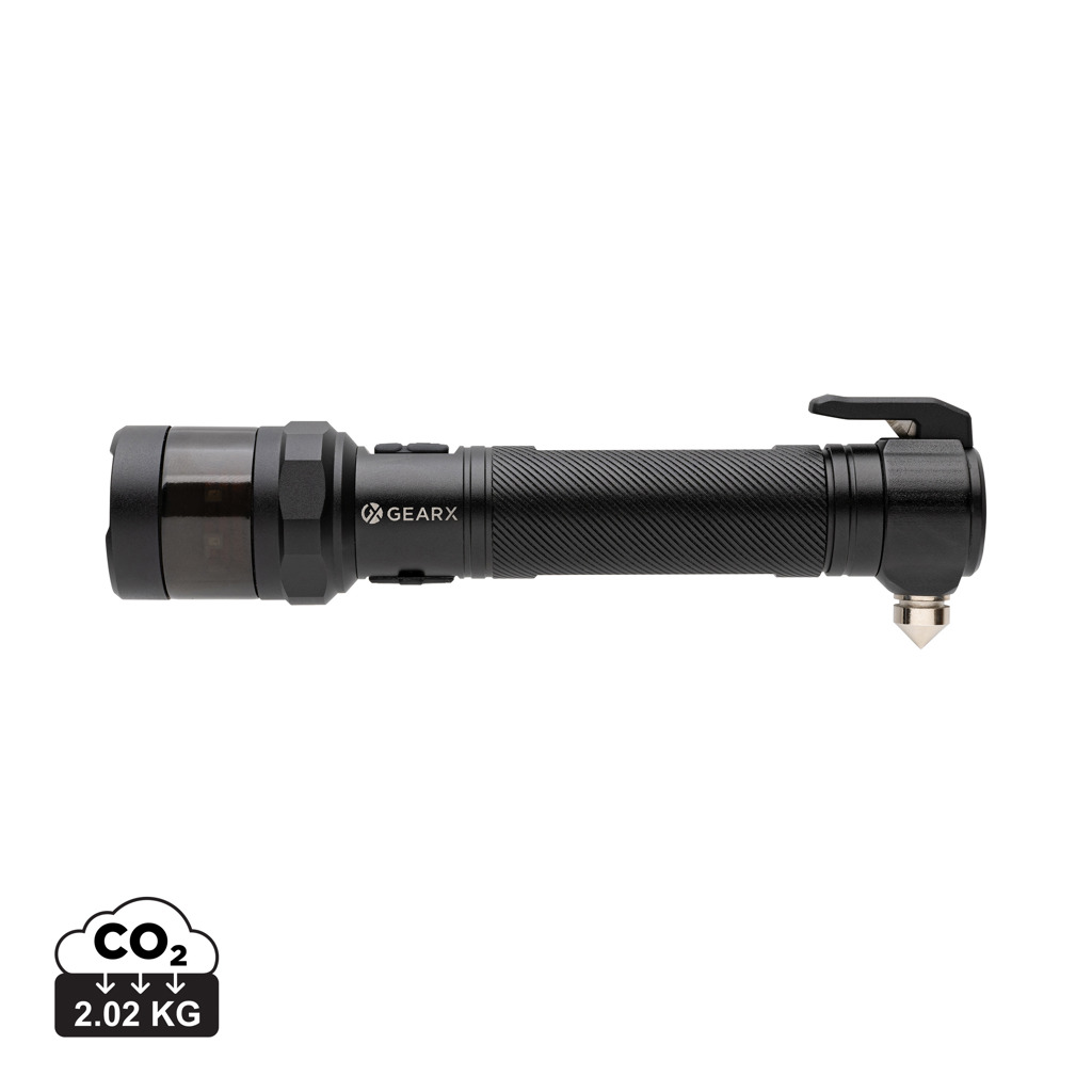 Lampe torche tactique noire avec brise-vitre