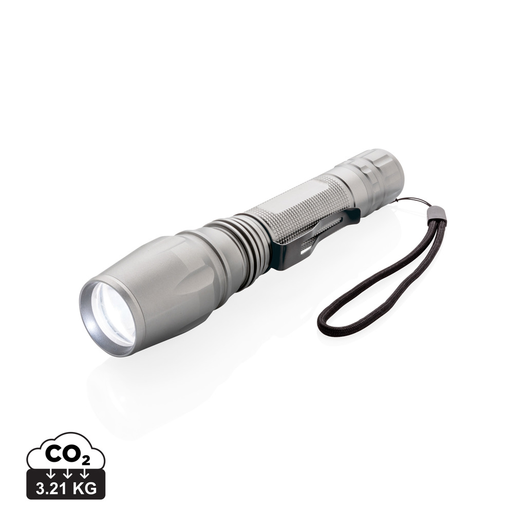 Lampe torche métallique avec dragonne noire