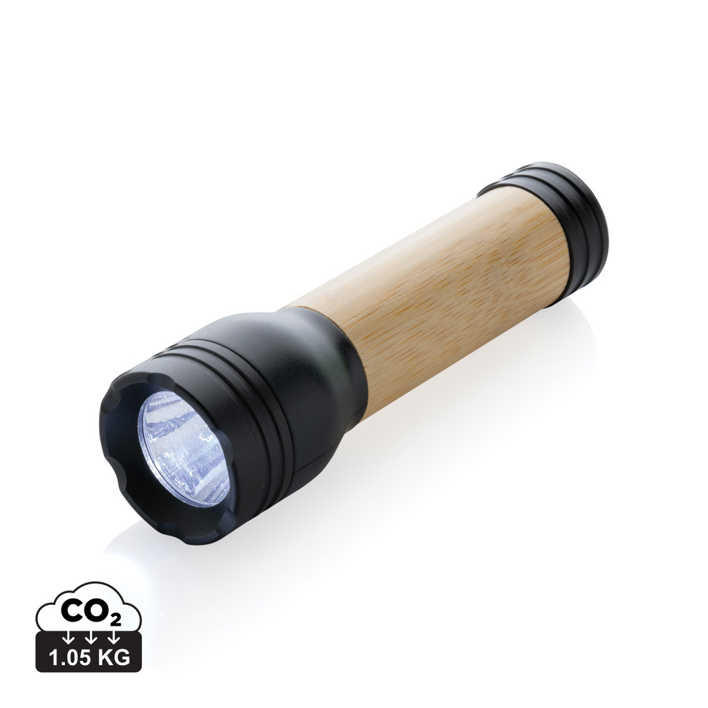 Lampe torche en bambou avec embouts noirs