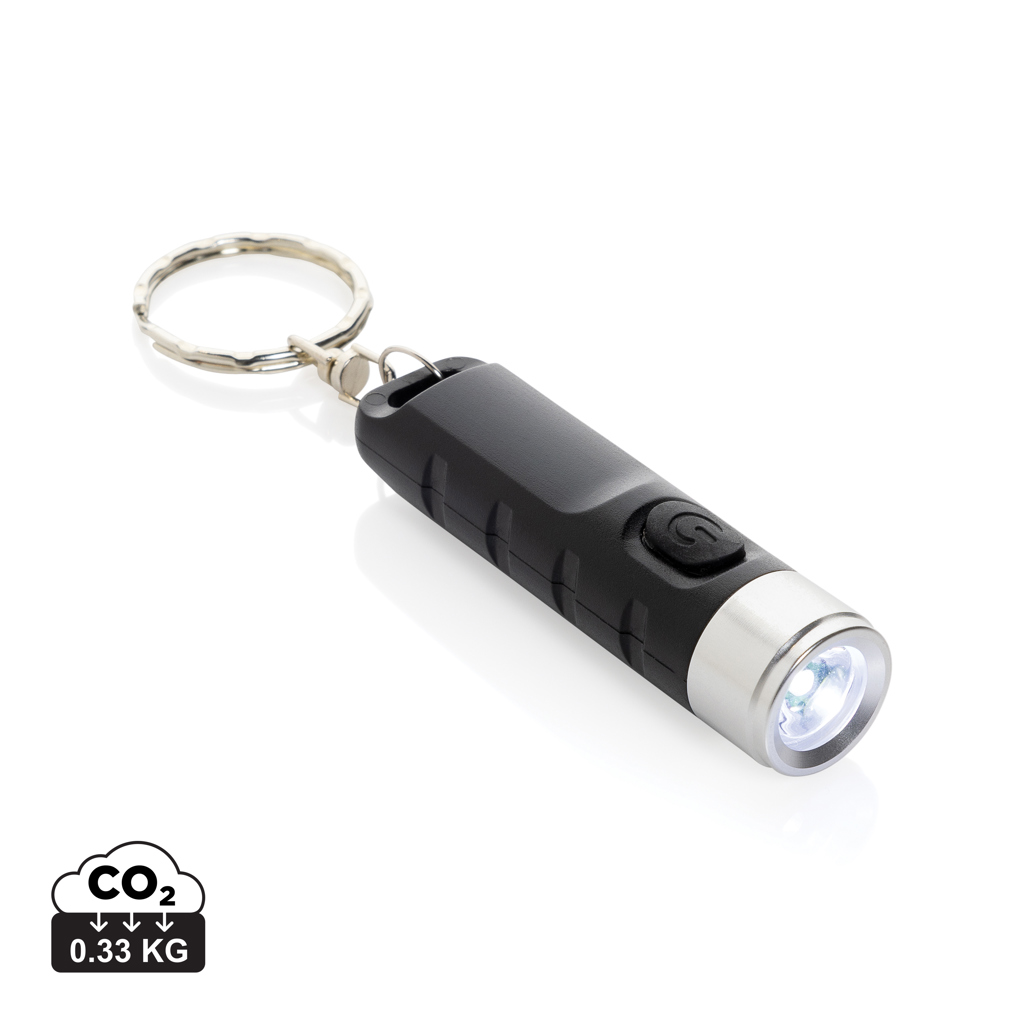 Lampe torche porte-clés LED noire allumée