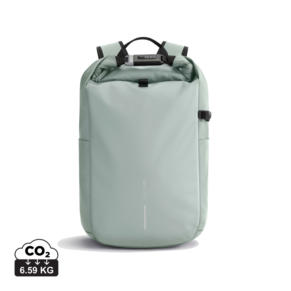 Sac à dos vert avec fermeture roulée sécurisée