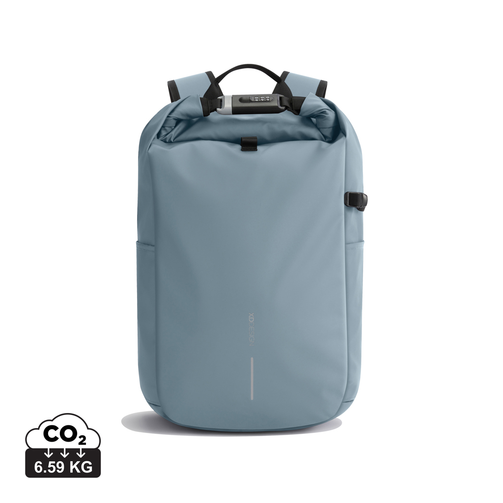 Sac à dos bleu avec fermeture enroulable sécurisée