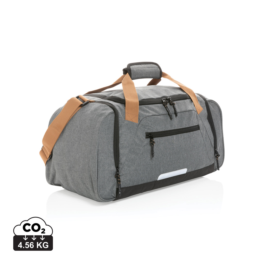 Sac de voyage gris avec bandoulière beige