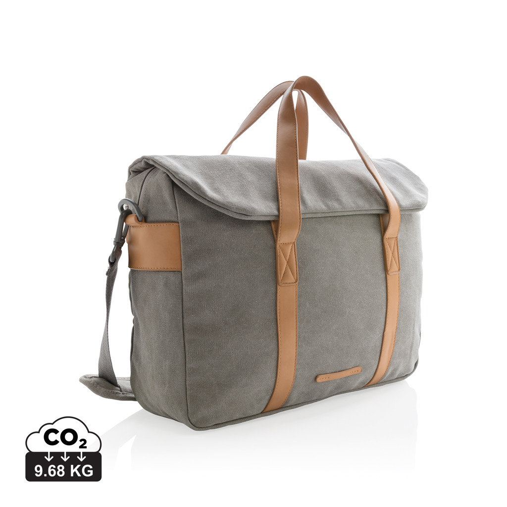 Sac en toile grise avec anses en cuir