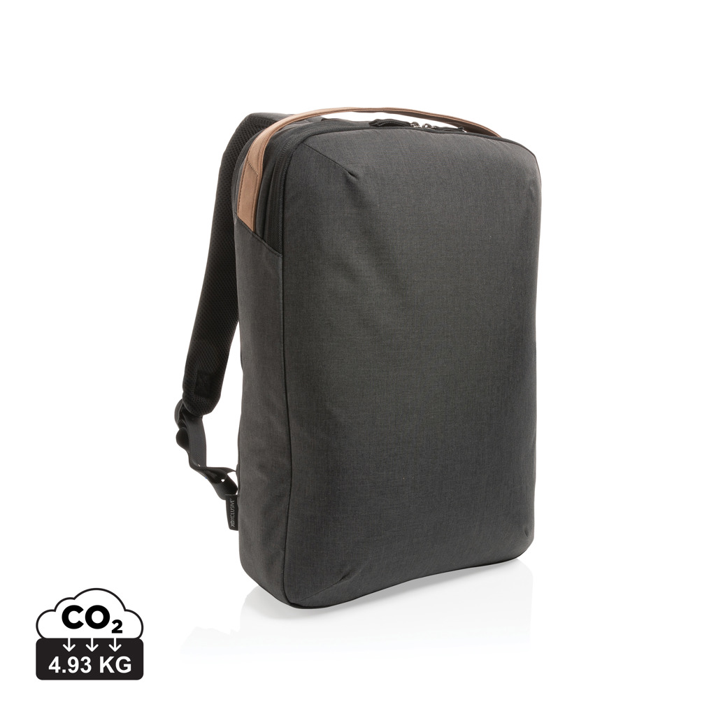 Sac à dos gris minimaliste avec détail marron