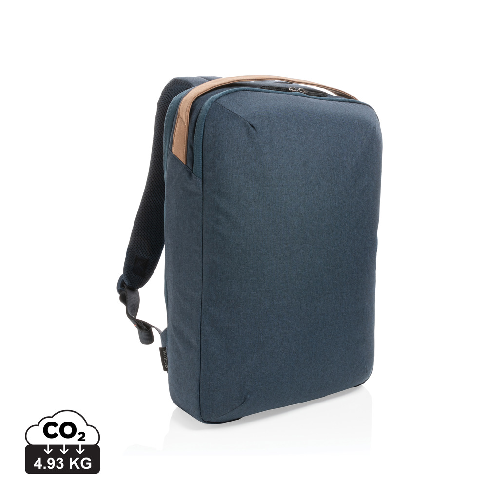 Sac à dos bleu minimaliste avec poignée marron