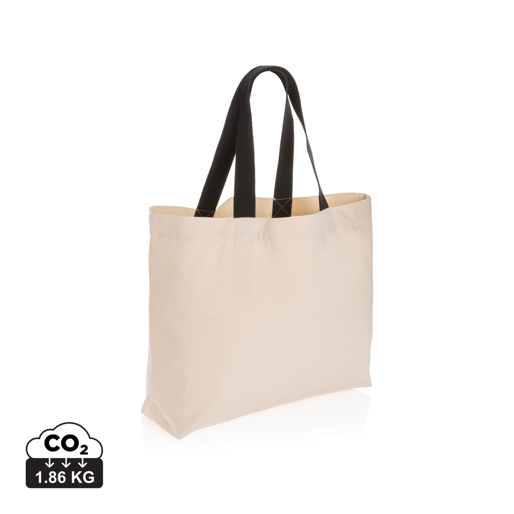 Sac cabas en toile beige anses noires