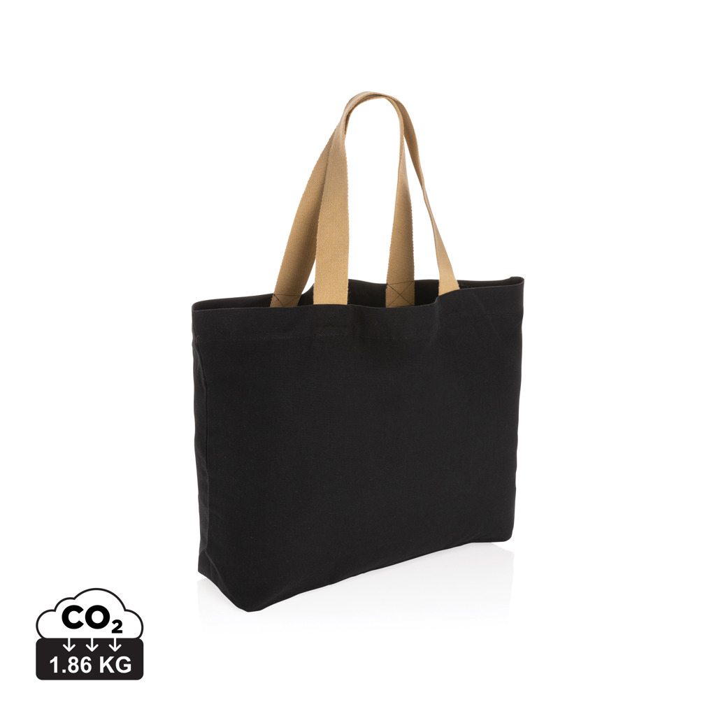 Sac cabas noir à anses beiges