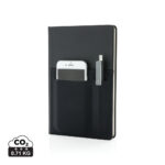 Carnet noir avec poche smartphone et stylo