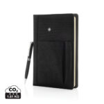 Carnet noir avec stylo et indicateur CO2