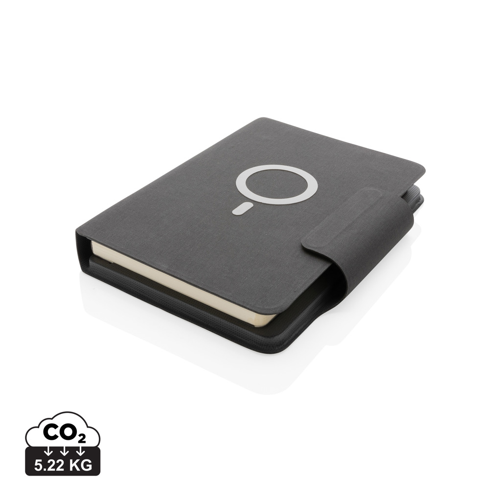 Carnet gris avec fermeture magnétique et symbole circulaire