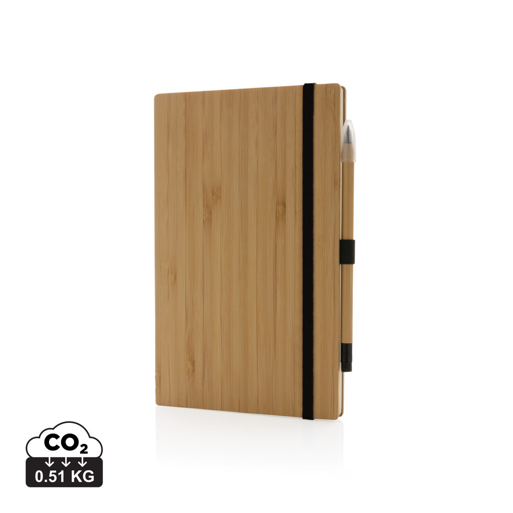 Carnet en bambou avec stylo et élastique noir