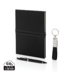 Carnet noir avec stylo et porte-clés élégant