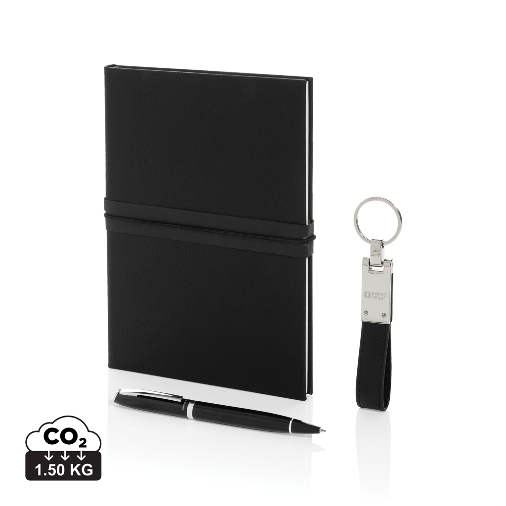 Carnet noir avec stylo et porte-clés élégant