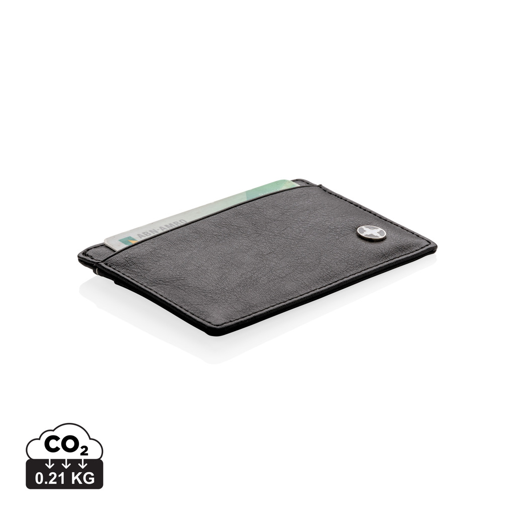 Porte-cartes noir minimaliste avec carte partiellement visible