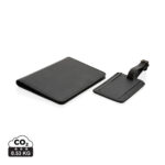 Portefeuille et étiquette bagage en cuir noir