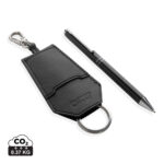 Porte-clés en cuir noir avec stylo assorti