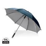 Parapluie bleu et argent ouvert avec manche noir