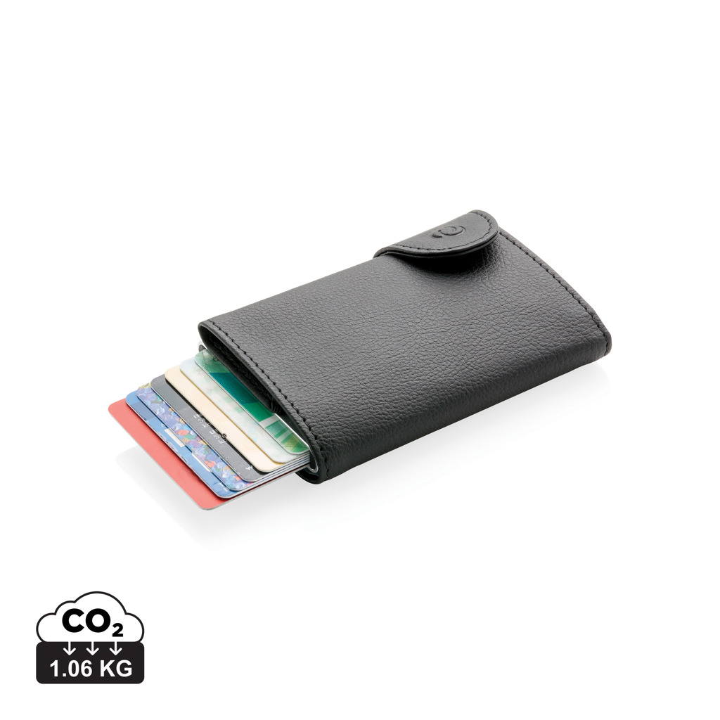 Porte-cartes noir avec cartes bancaires visibles
