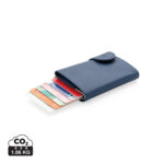 Porte-cartes bleu avec cartes bancaires visibles
