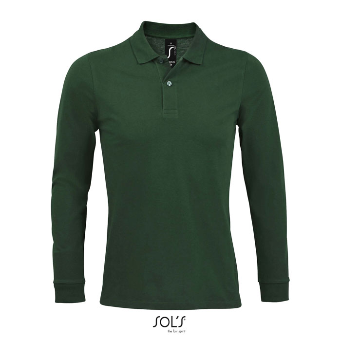 Polo vert manches longues sur fond blanc