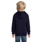 Enfant de dos portant sweat à capuche bleu marine