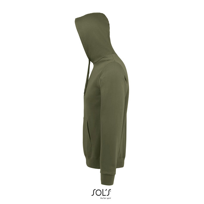 Sweat à capuche vert olive vue de profil