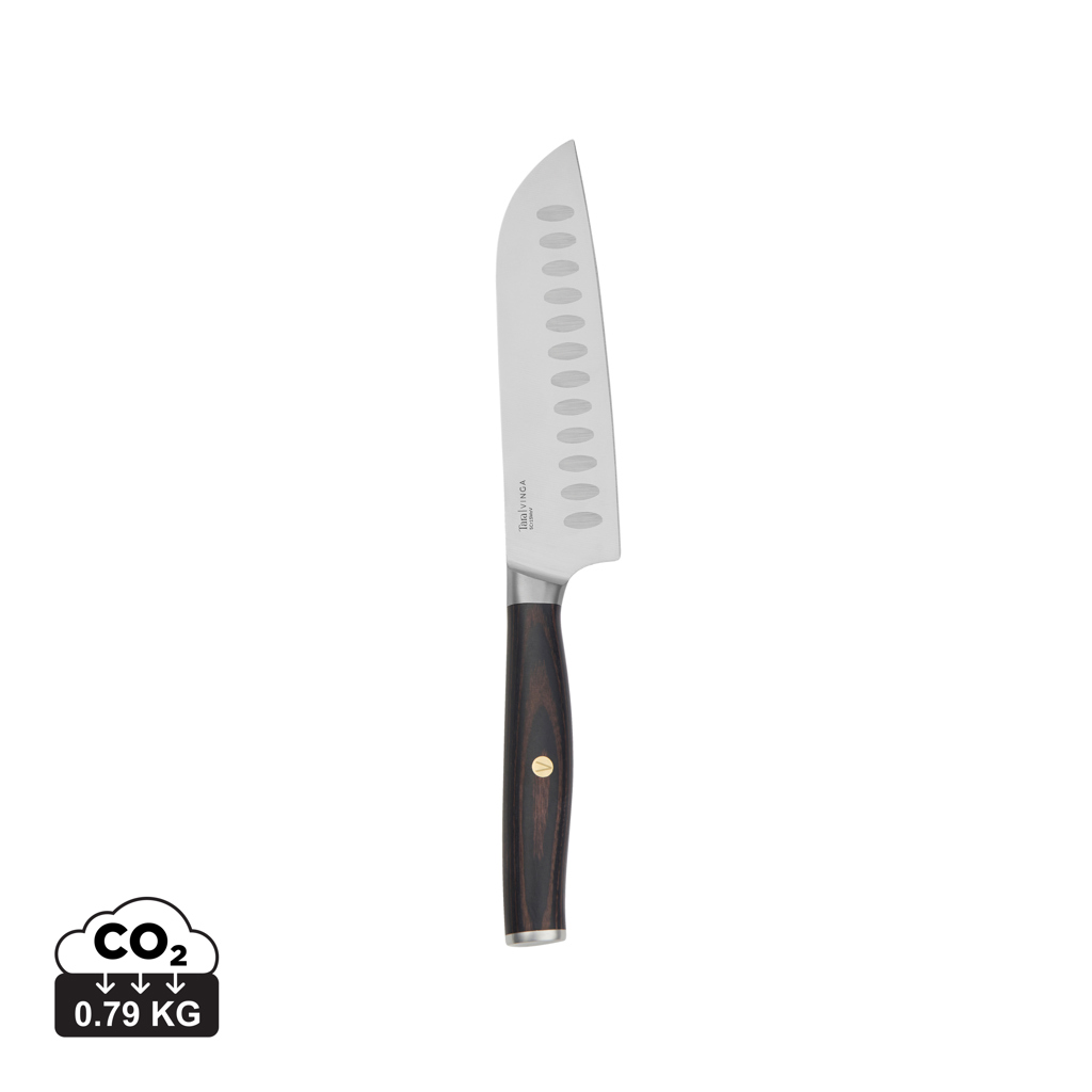 Couteau Santoku en acier manche bois foncé