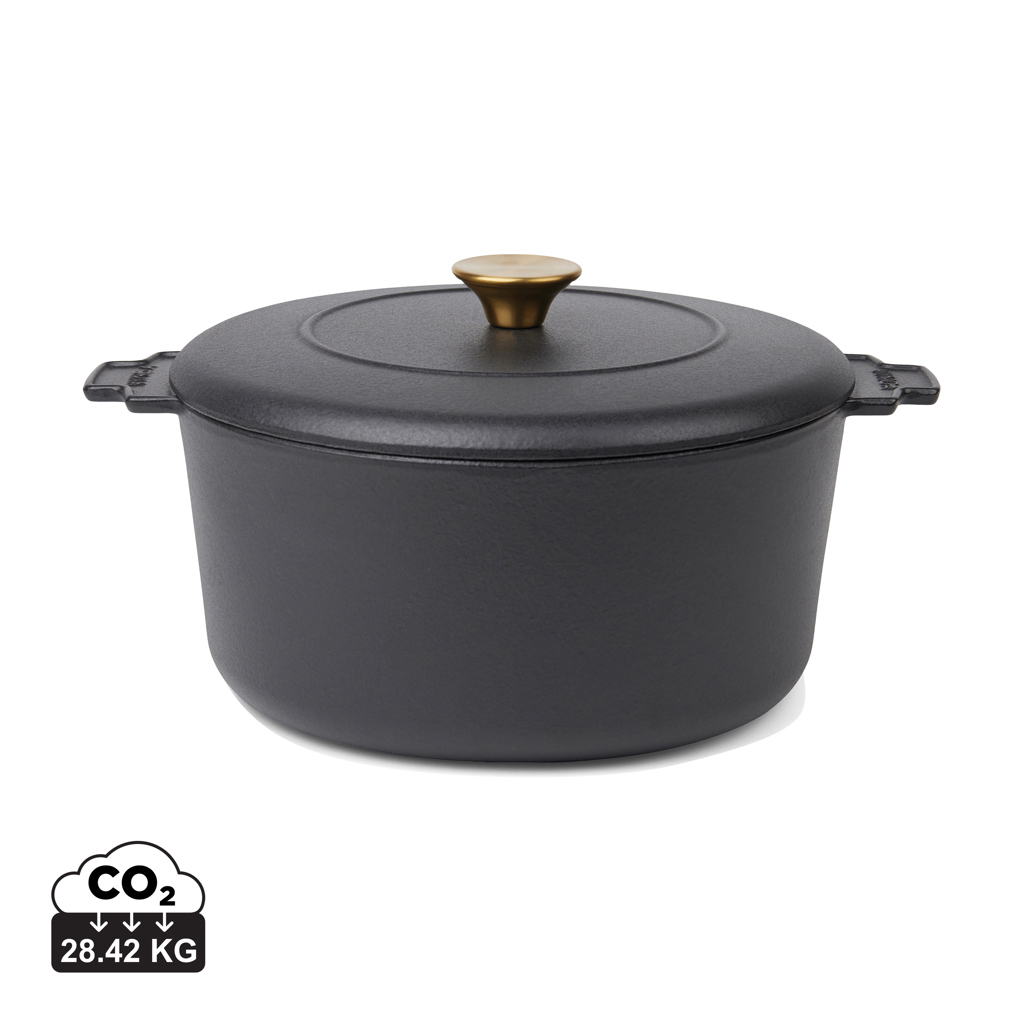 Cocotte en fonte noire avec couvercle doré
