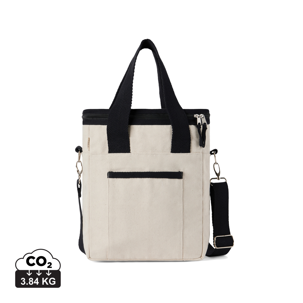 Sac cabas beige en toile avec bandoulière noire