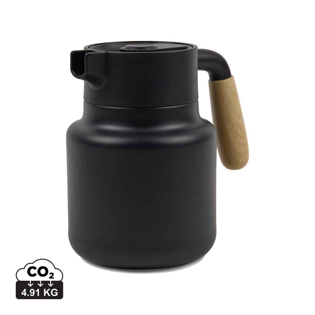 Carafe isotherme noire avec poignée en bois