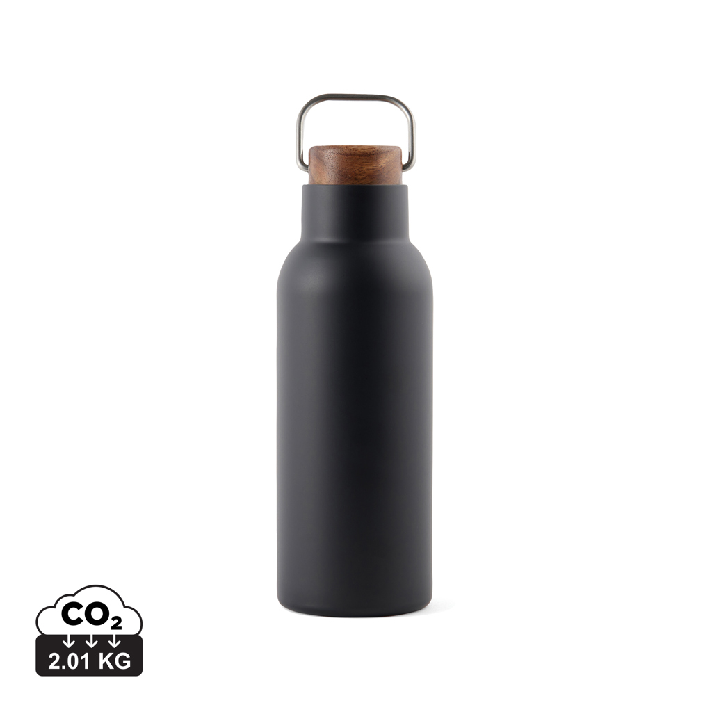 Gourde noire réutilisable avec bouchon en bois