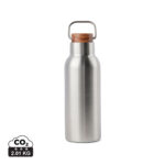 Gourde réutilisable en acier inoxydable avec bouchon bois