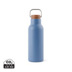 Gourde bleue réutilisable avec bouchon en bois