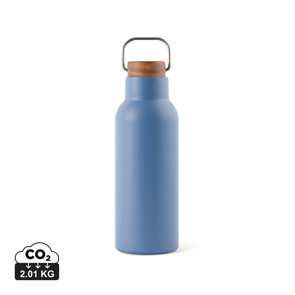 Gourde bleue réutilisable avec bouchon en bois