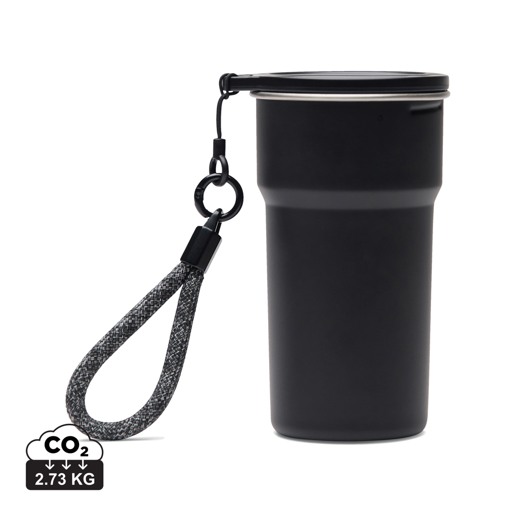 Gobelet isotherme noir avec sangle et couvercle