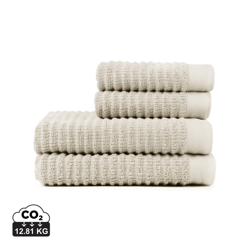 Pile de serviettes beiges avec indicateur CO2