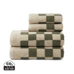 Pile de serviettes à carreaux vert et beige