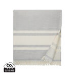 Plaid rayé gris et crème à franges