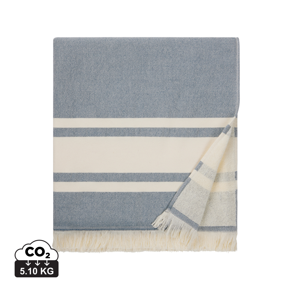 Plaid bleu et beige à rayures